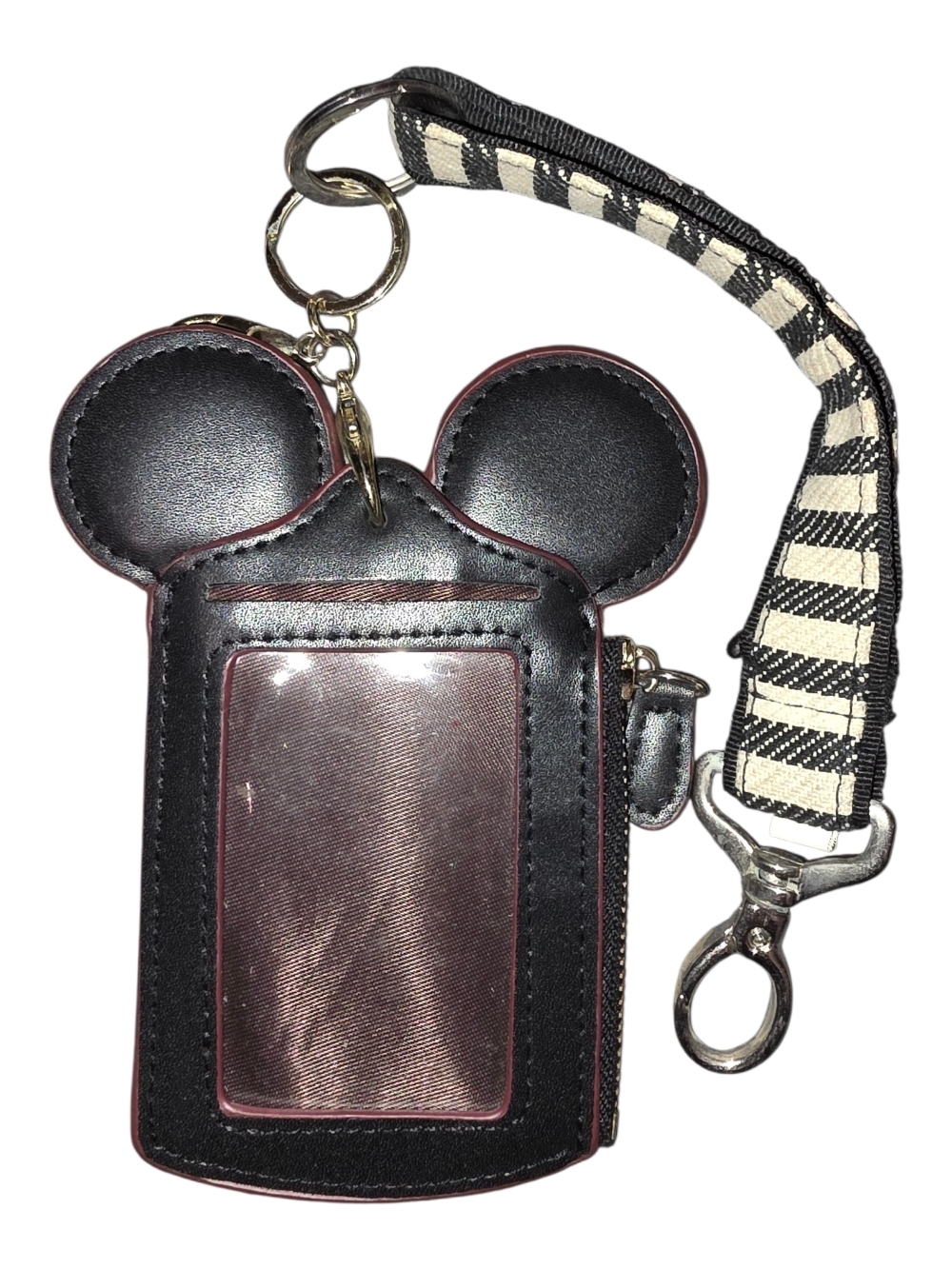 Black Mickey-Ear Card Holder with Striped Lanyard Keyring